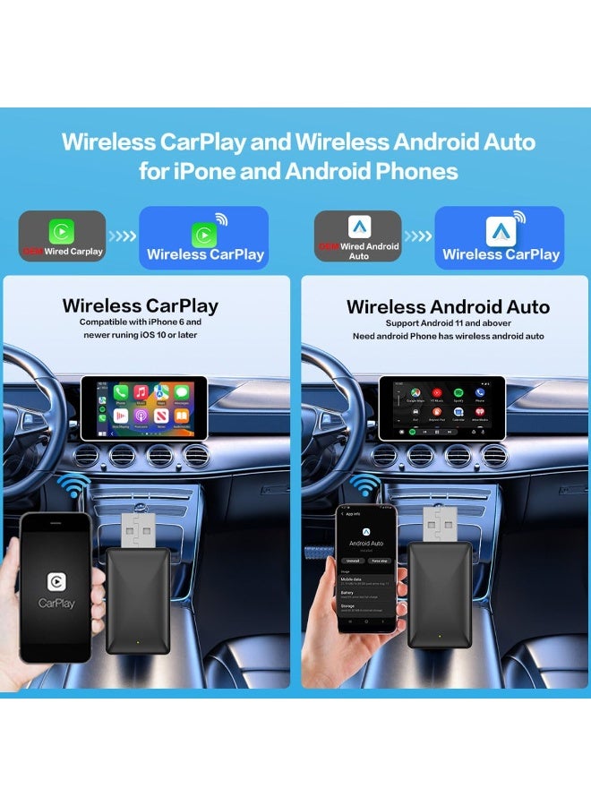 Bukela 2 in 1 Wireless CarPlay and Android Auto Adapter, Convert Wired to Wireless CarPlay Adapter, No Delay and Stable Control Mini Size with Extension Cable USB-C and Type-C(Black) - Image 2